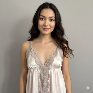 🛑 Ballet Print Silk Camisole w/ Lace Trim - Medium / Large 🩰